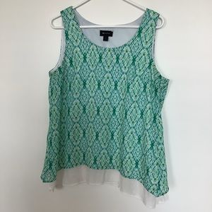 AB Studio green white sleeveless shirt | women’s L | layered holiday summer